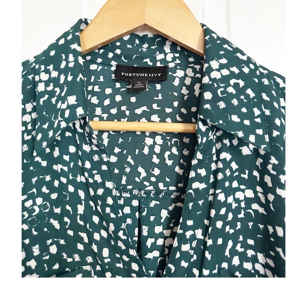 Fortune + Ivy Green Print Ling Sleeve Blouse Top Sz XL - Picture 3 of 6